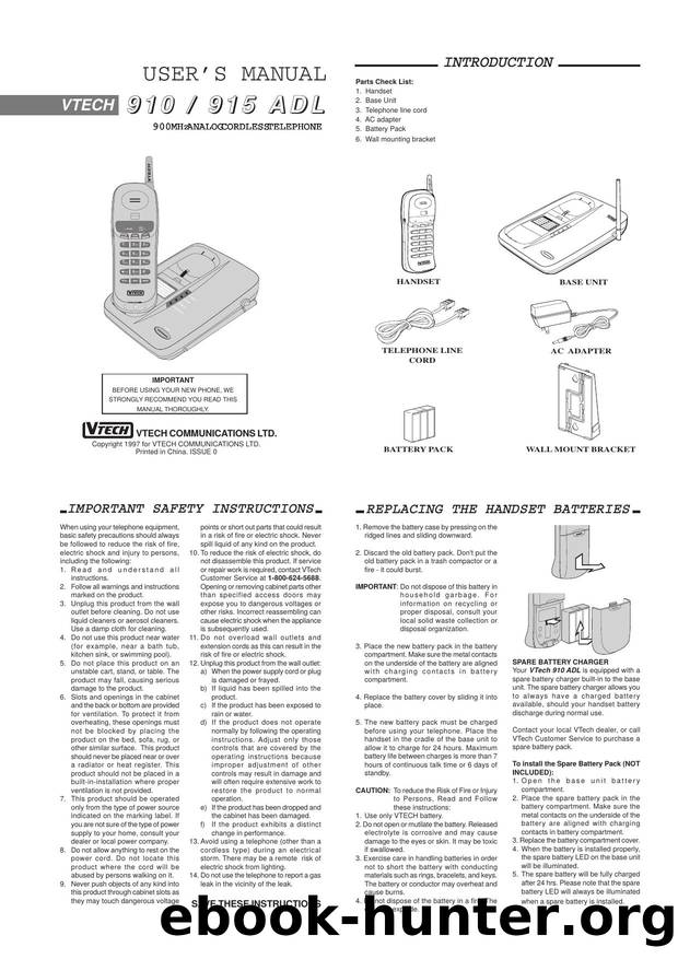 910-915adl 900 MHz cordless telephone by Unknown