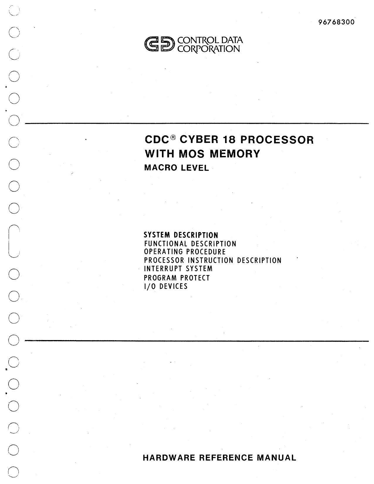 96768300B Cyber 18 MOS Processor Macro Level Hardware Reference Sep77 by Unknown