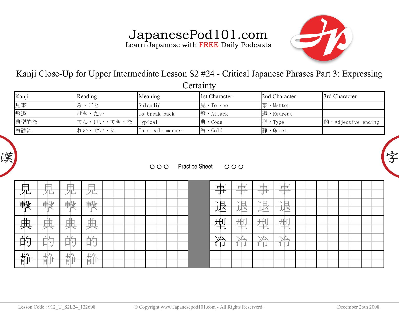 99. Critical Japanese Phrases Part 3 Expressing Certainty by Kanji Close-Up