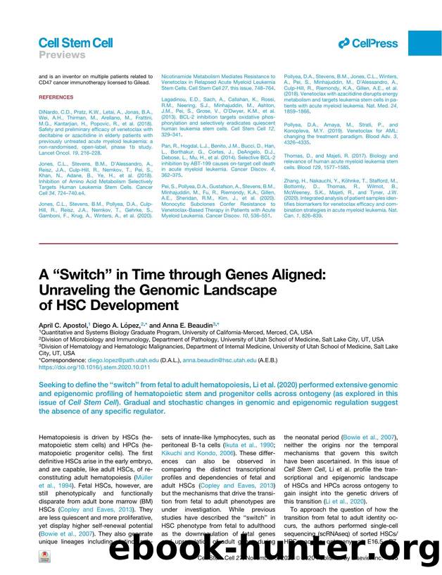 A &#x201C;Switch&#x201D; in Time through Genes Aligned: Unraveling the Genomic Landscape of HSC Development by April C. Apostol & Diego A. López & Anna E. Beaudin