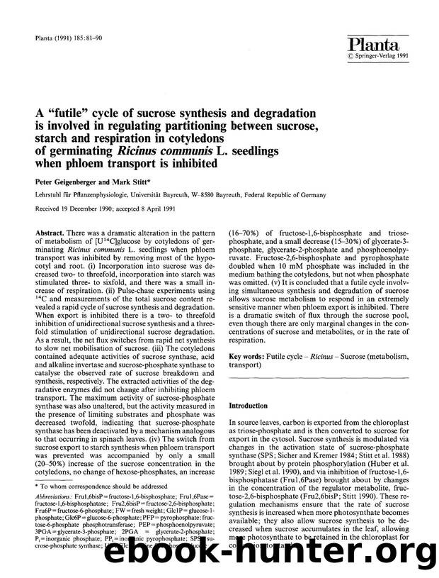 A &#x201C;futile&#x201D; cycle of sucrose synthesis and degradation is involved in regulating partitioning between sucrose, starch and respiration in cotyledons of germinating <Emp by Unknown