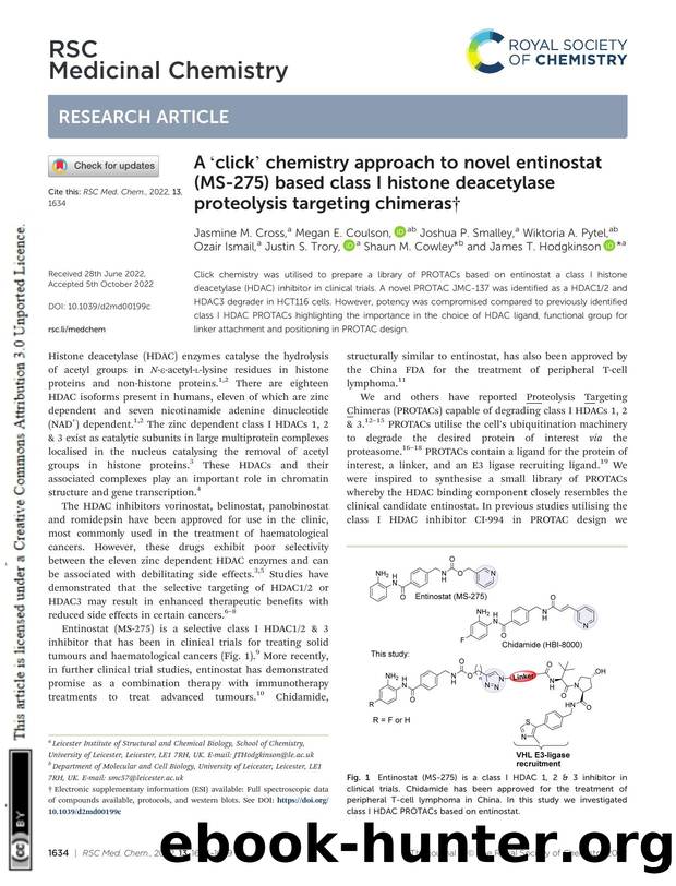 A âclickâ chemistry approach to novel entinostat (MS-275) based class I histone deacetylase proteolysis targeting chimeras by unknow