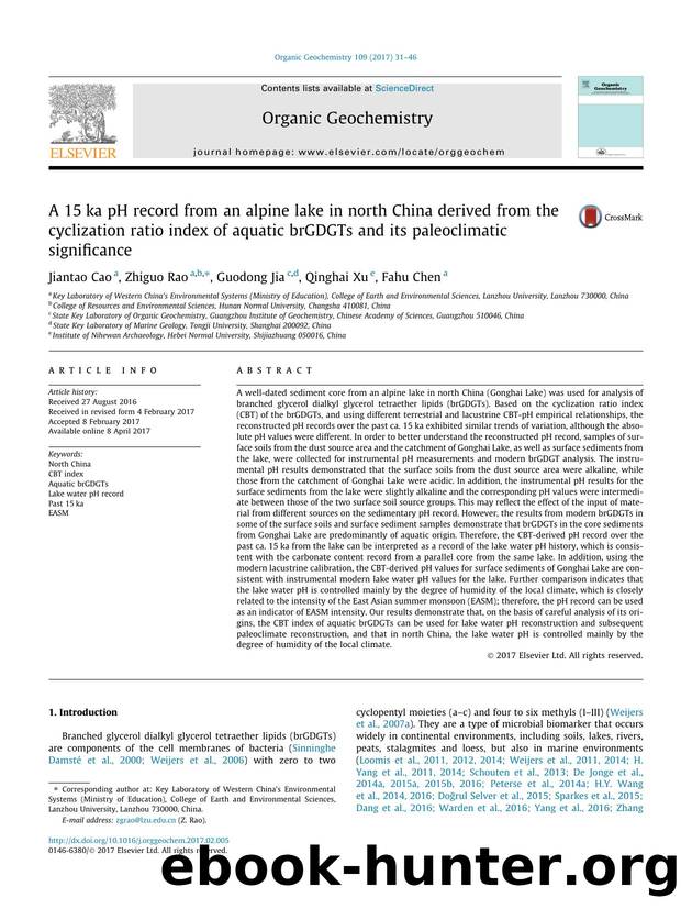 A 15ka pH record from an alpine lake in north China derived from the cyclization ratio index of aquatic brGDGTs and its paleoclimatic significance by Jiantao Cao