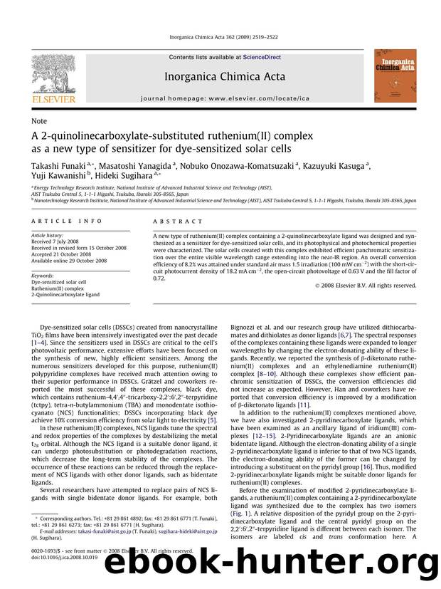 A 2-quinolinecarboxylate-substituted ruthenium(II) complex as a new type of sensitizer for dye-sensitized solar cells by unknow