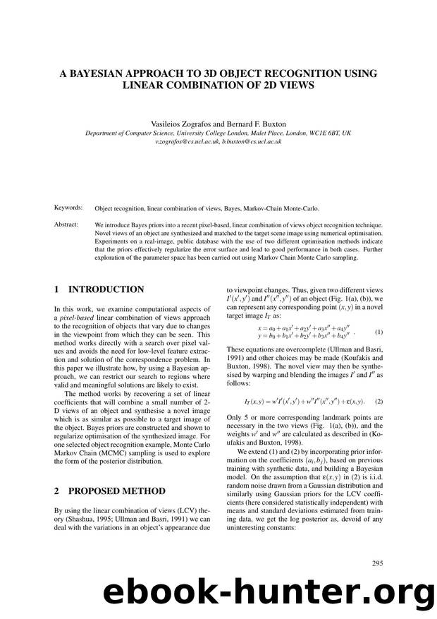 A BAYESIAN APPROACH TO 3D OBJECT RECOGNITION USING LINEAR COMBINATION OF 2D VIEWS by Vasileios Zografos & Bernard F. Buxton