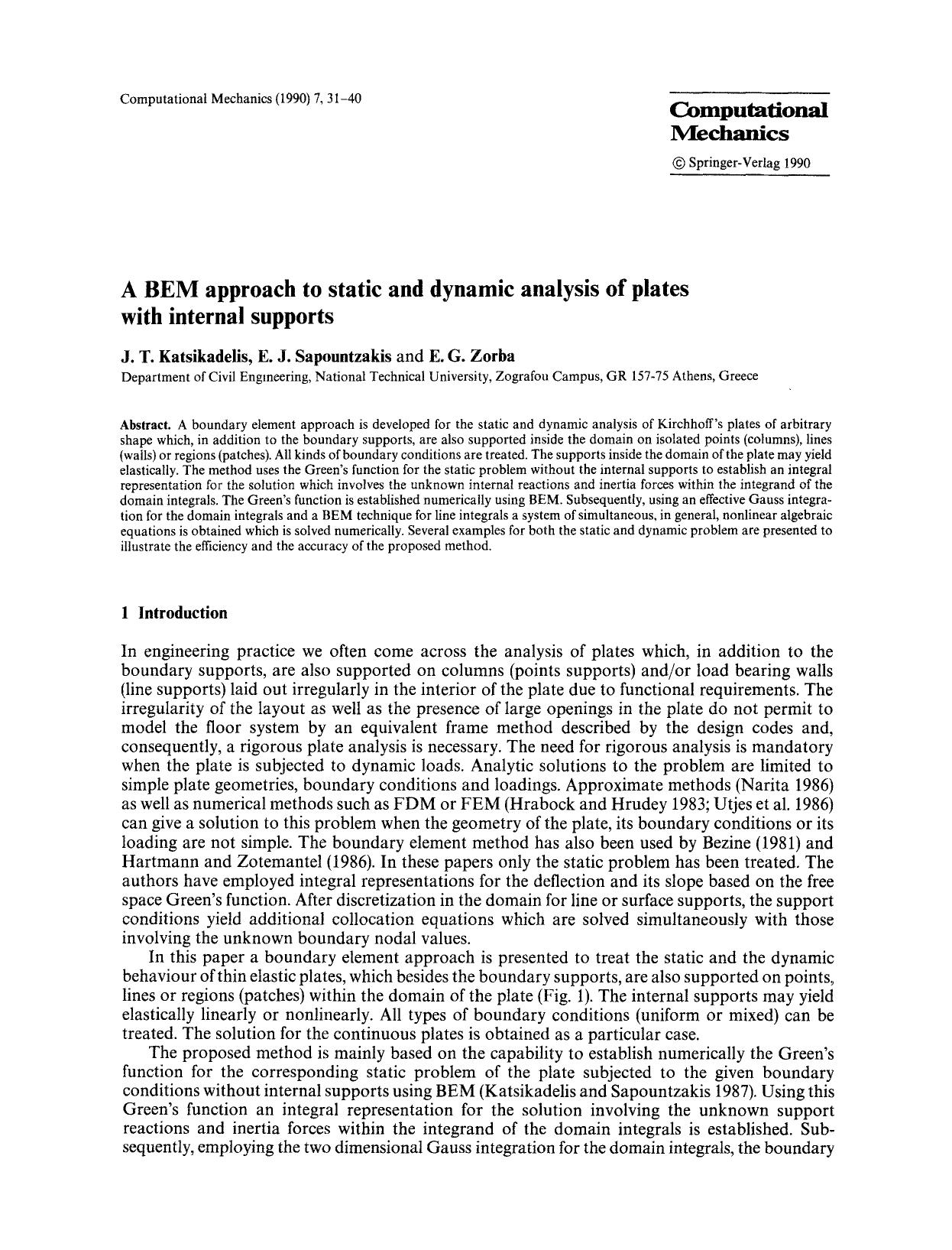 A BEM approach to static and dynamic analysis of plates with internal supports by Unknown