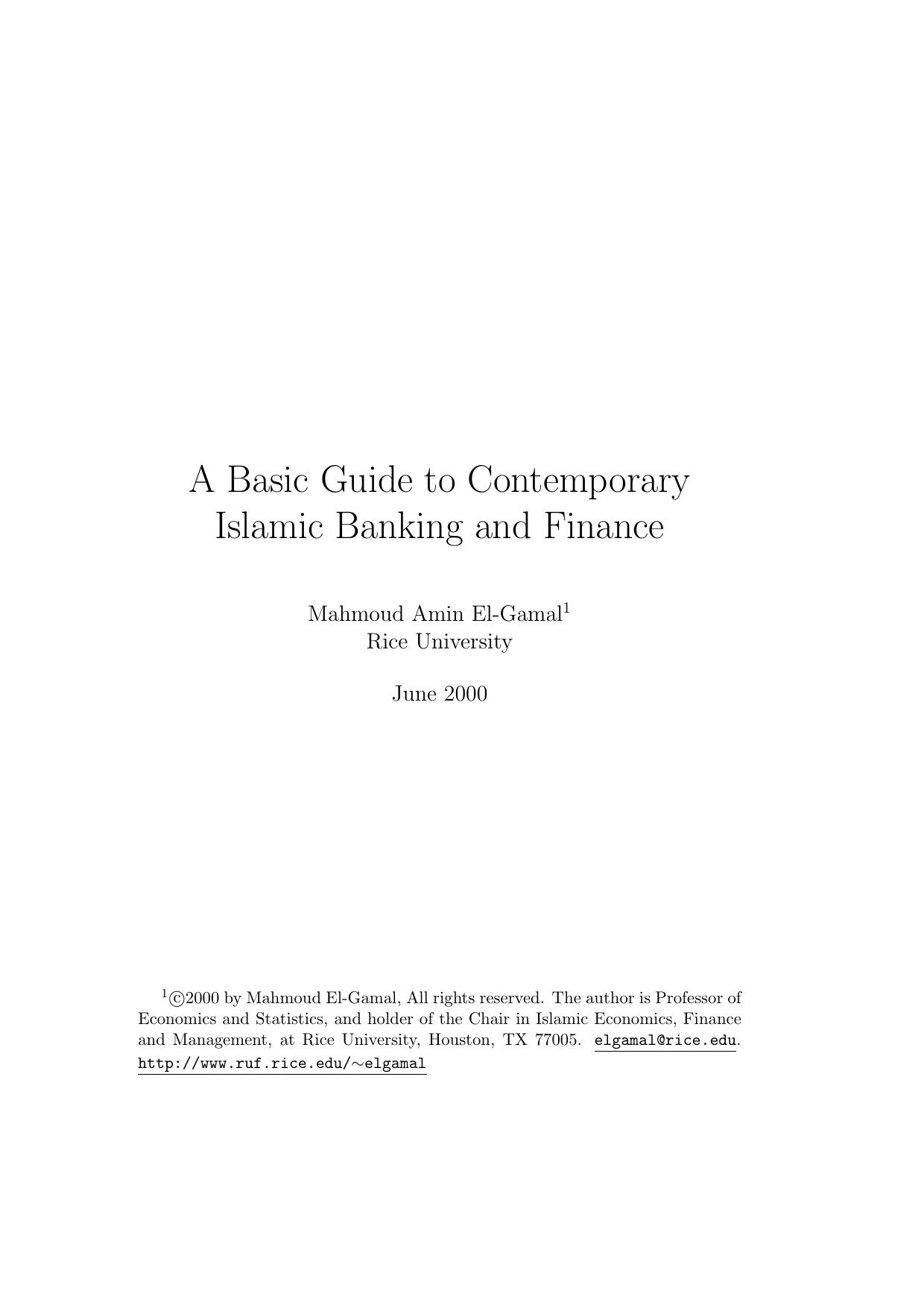 A Basic Guide to Contemporary Islamic Banking and Finance by Mahmoud al-Gamal