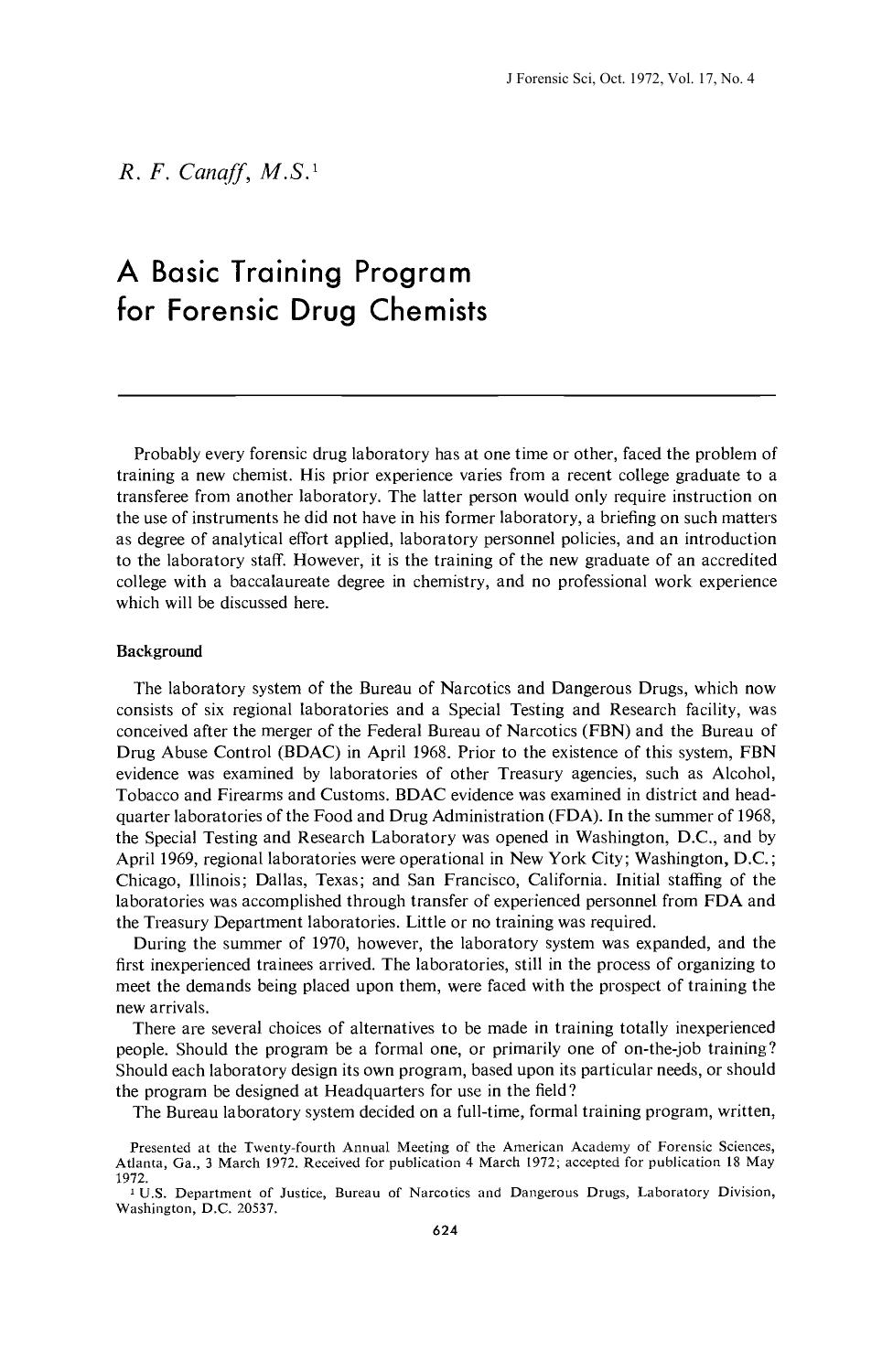 A Basic Training Program for Forensic Drug Chemists by Canaff RF