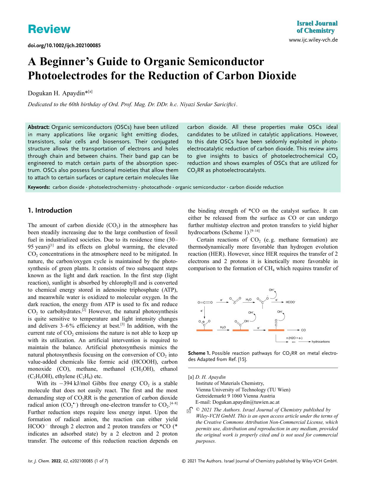 A Beginner's Guide to Organic Semiconductor Photoelectrodes for the Reduction of Carbon Dioxide by Unknown