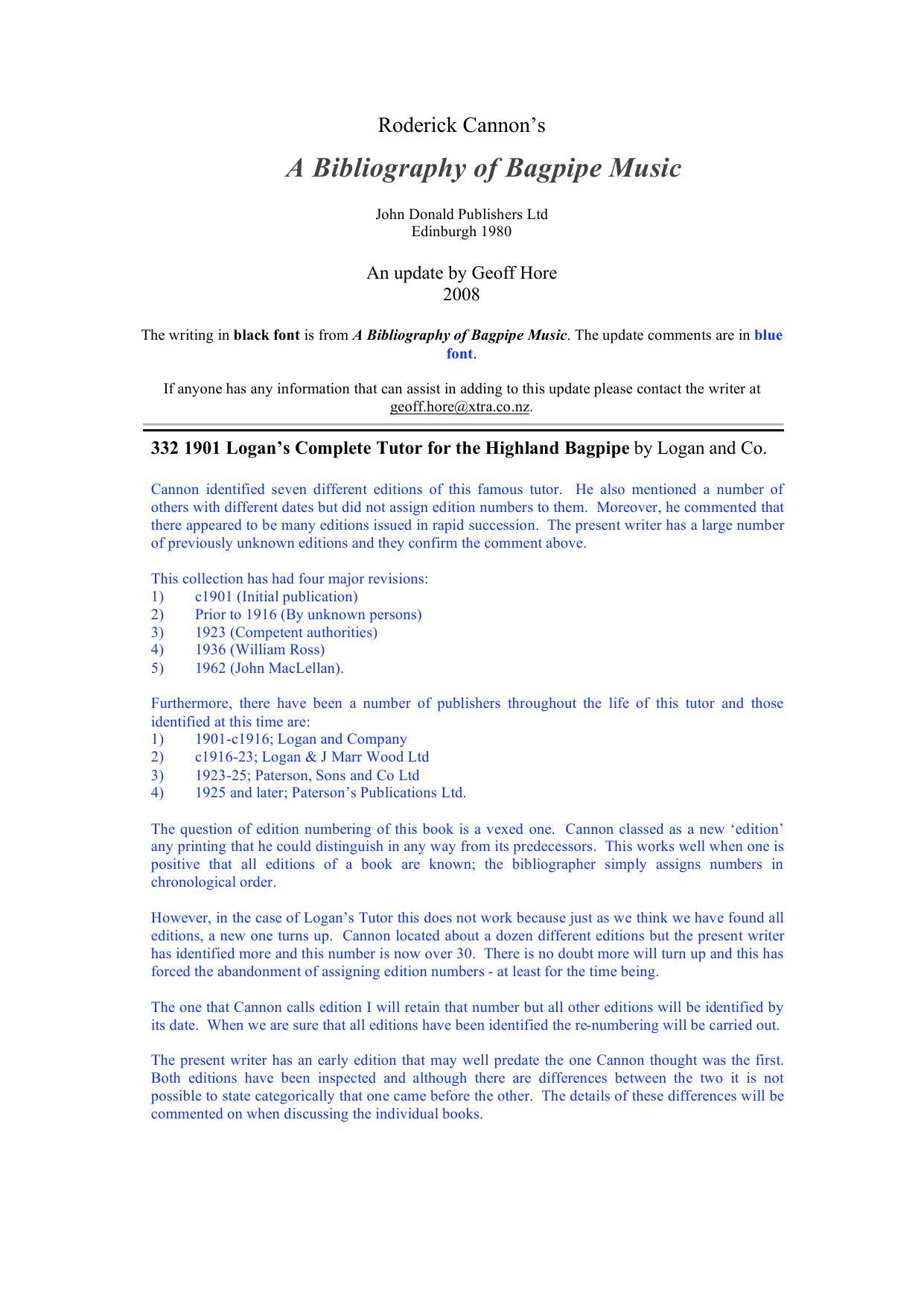 A Bibliography of Bagpipe Music by Cannon Roderick