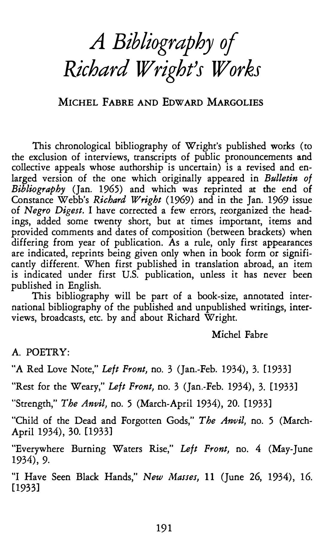 A Bibliography of Richard Wright's Works [comp. Fabre & Margolies] (1973) by Unknown