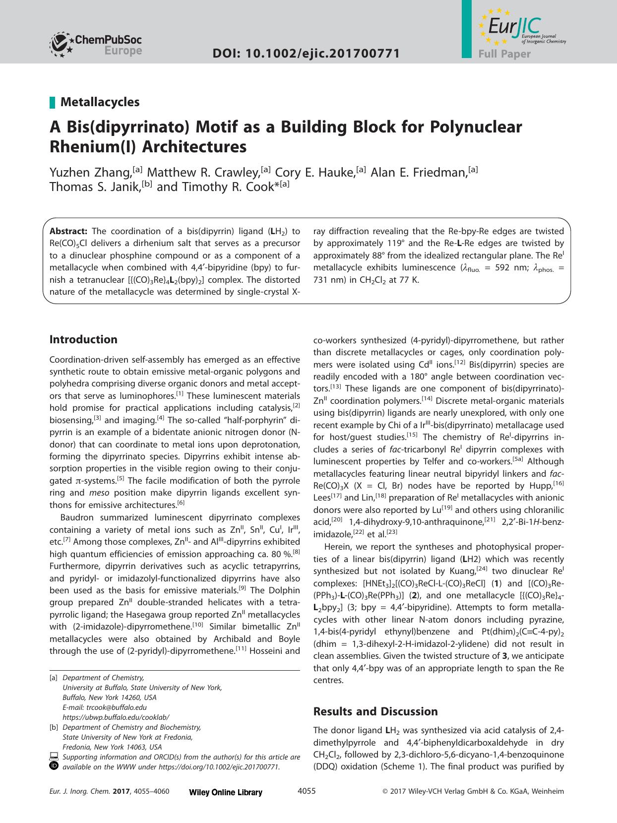 A Bis(dipyrrinato) Motif as a Building Block for Polynuclear Rhenium(I) Architectures by Unknown