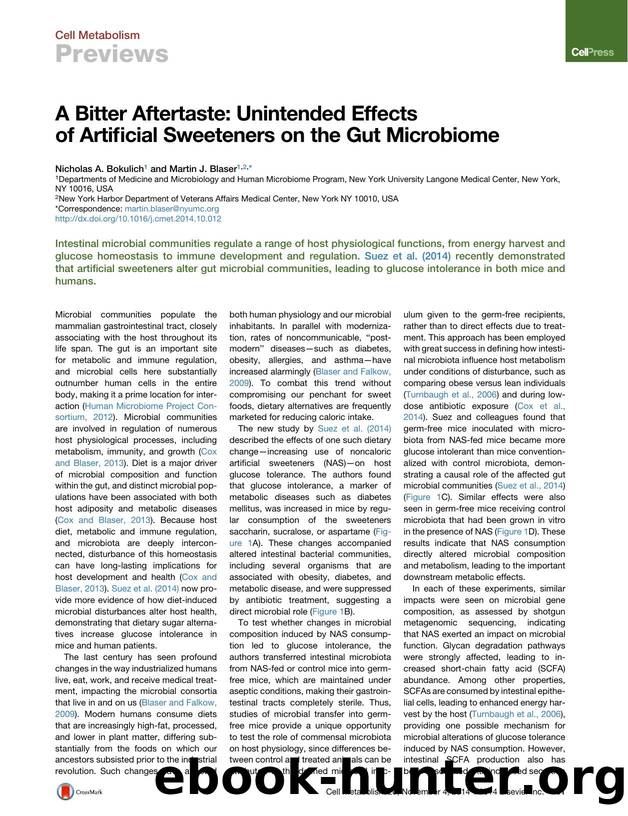 A Bitter Aftertaste: Unintended Effects of Artificial Sweeteners on the Gut Microbiome by Nicholas A. Bokulich & Martin J. Blaser