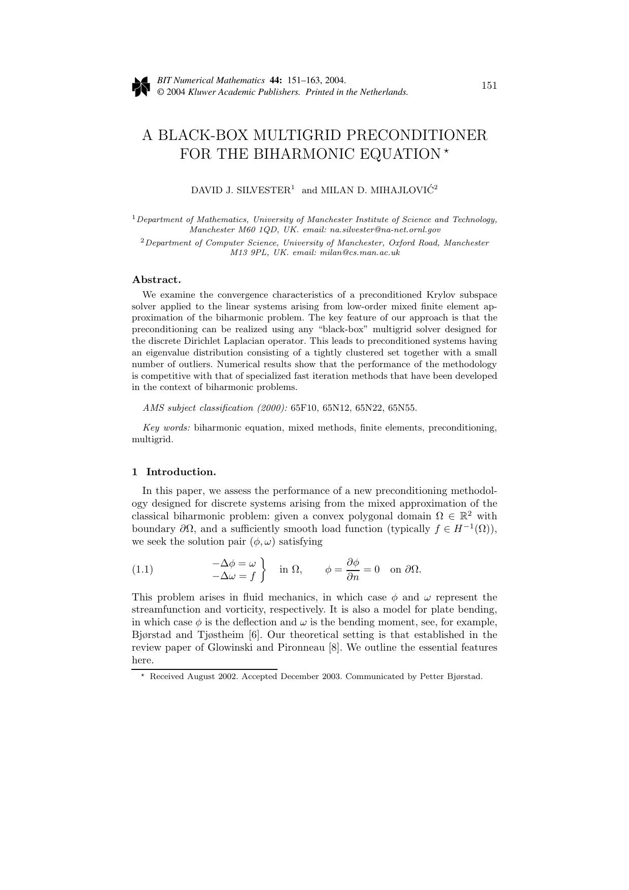 A Black-Box Multigrid Preconditioner for the Biharmonic Equation by A Black-Box Multigrid Preconditioner for the Biharmonic Equation (2004)(13s)