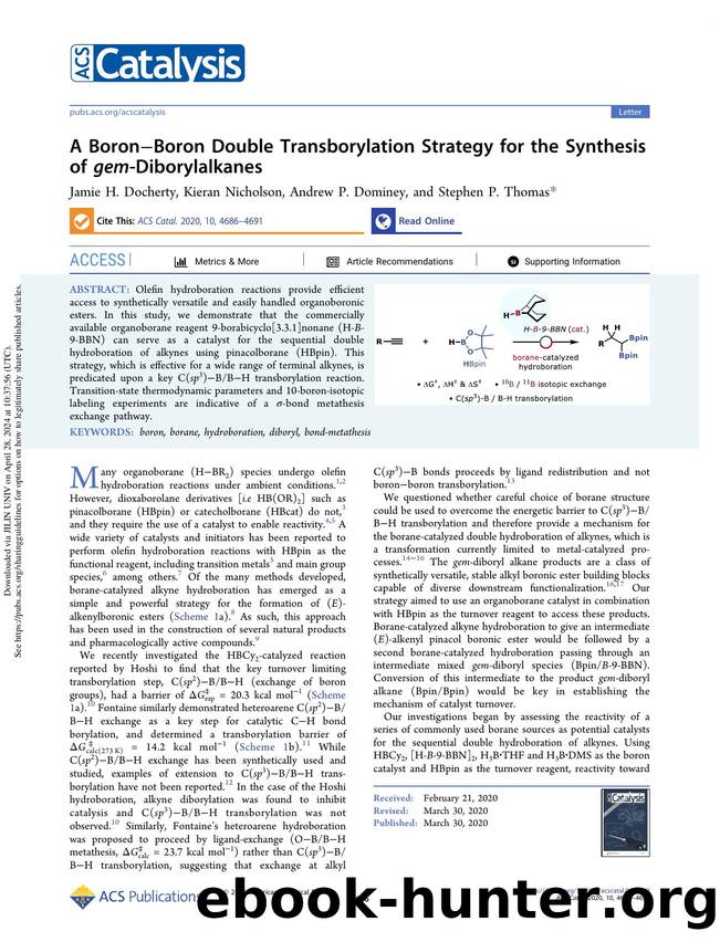 A BoronâBoron Double Transborylation Strategy for the Synthesis of gem-Diborylalkanes by Jamie H. Docherty Kieran Nicholson Andrew P. Dominey & Stephen P. Thomas