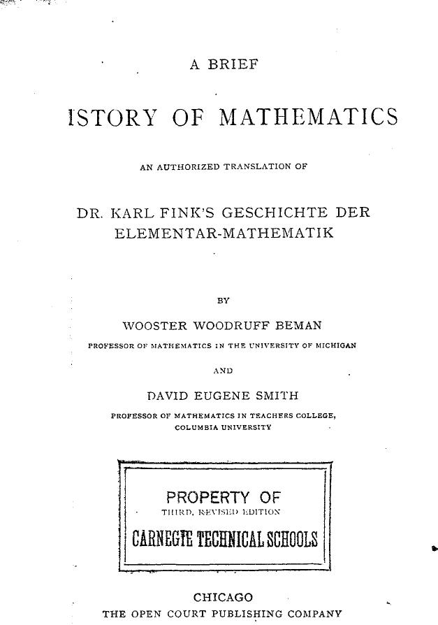 A Brief History Of Mathematics by Karl Fink