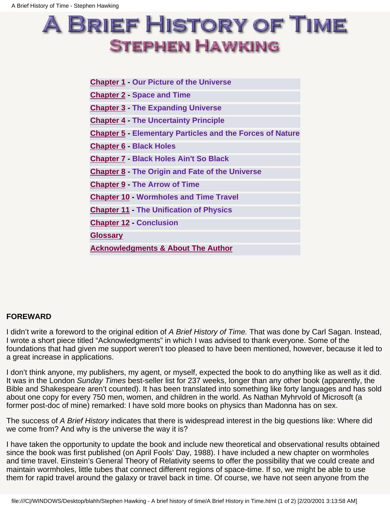 A Brief History Of Time by Stephen Hawking