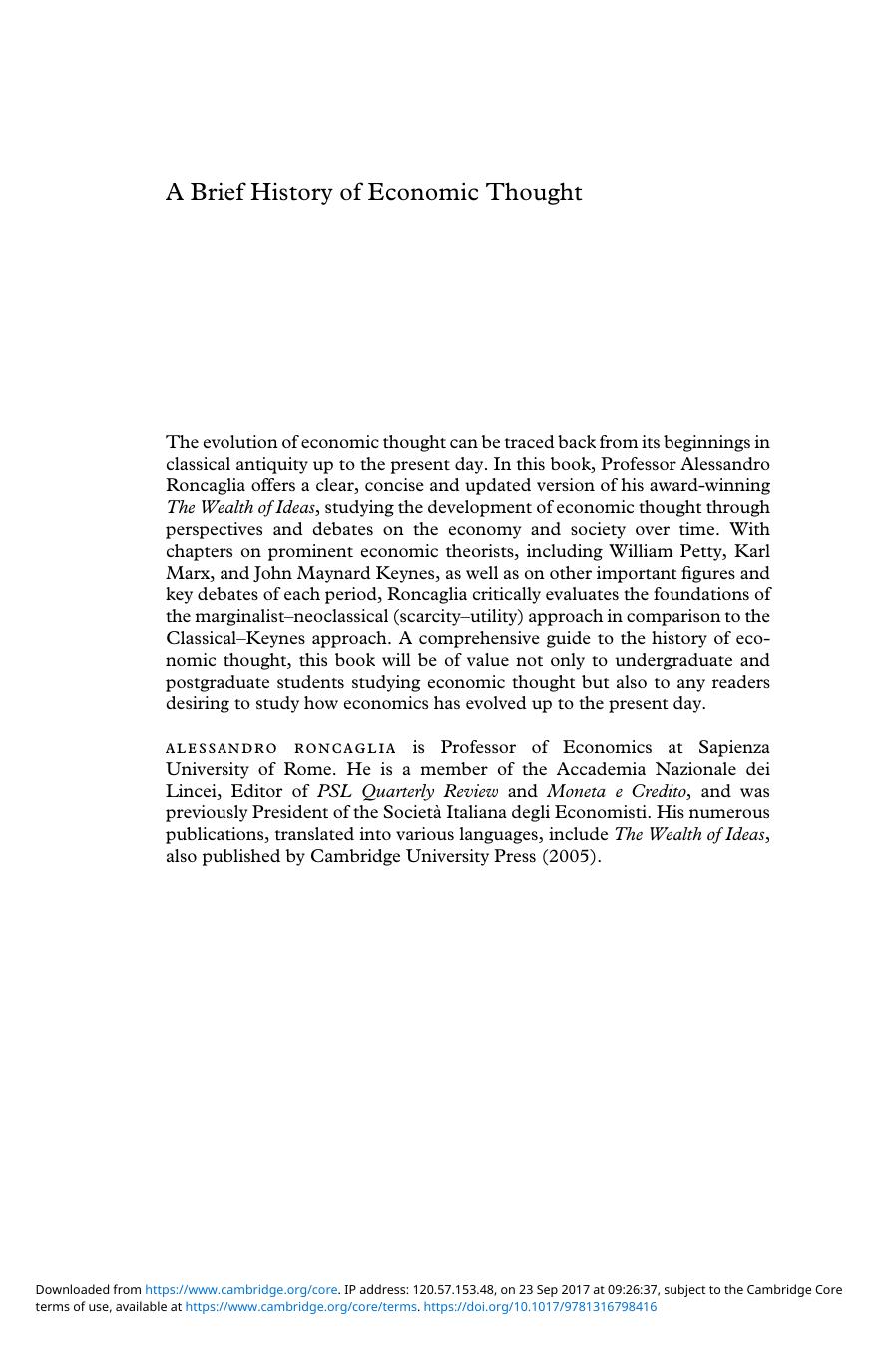 A Brief History of Economic Thought by Unknown