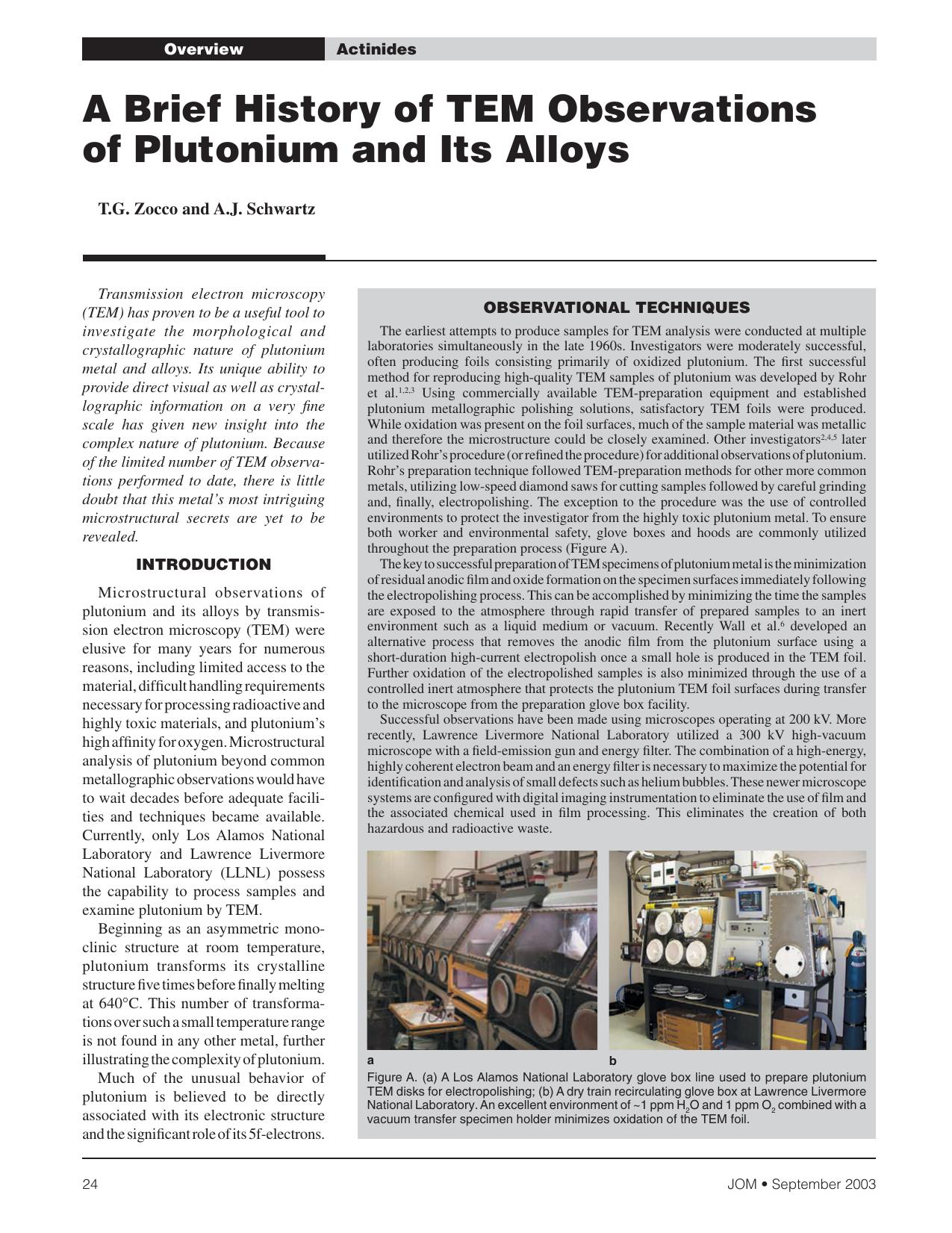 A Brief History of TEM Observations of Plutonium and Its Alloys by T.G. Zocco and A.J. Schwartz