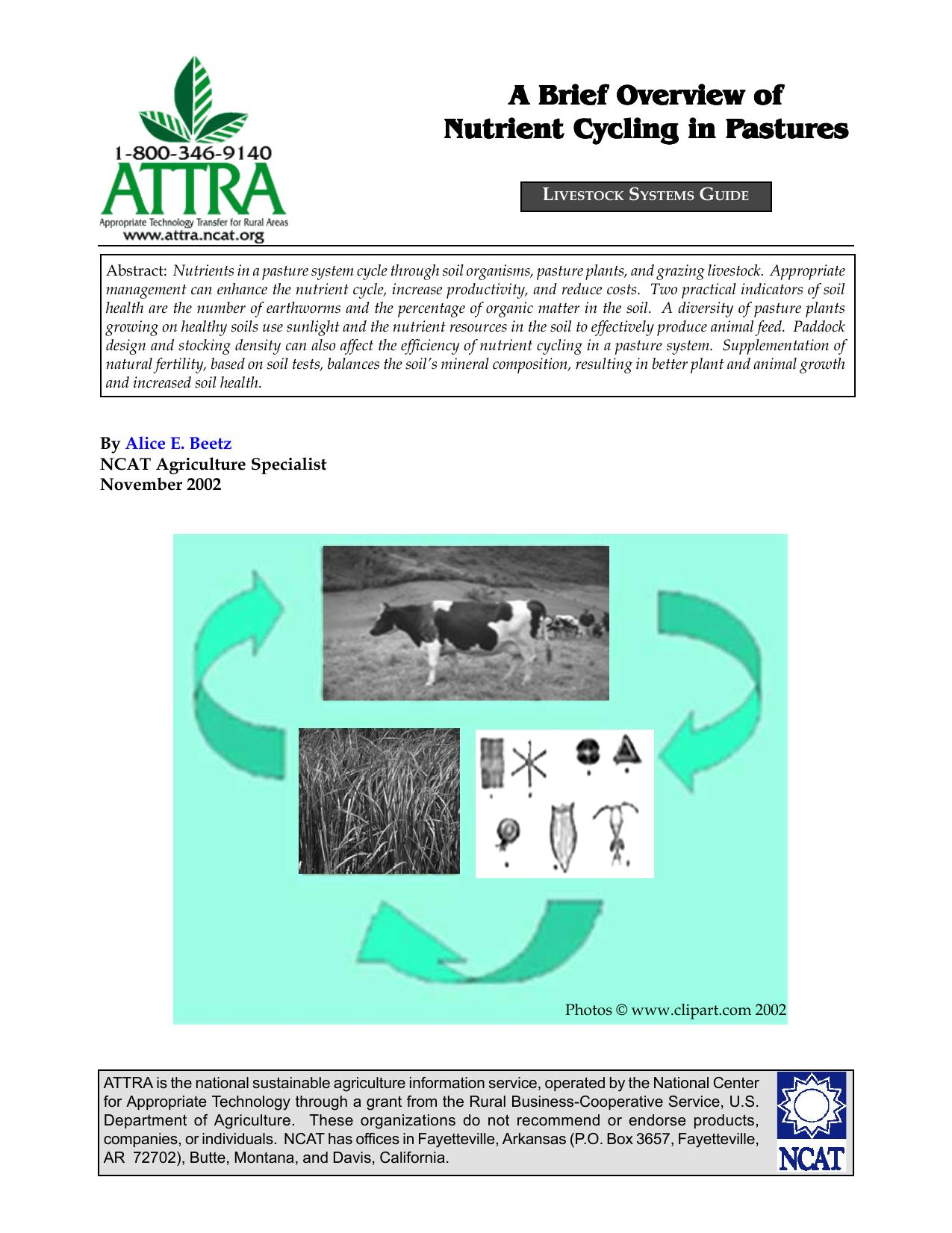 A Brief Overview of Nutrient Cycling in Pastures by Alice E. Beetz