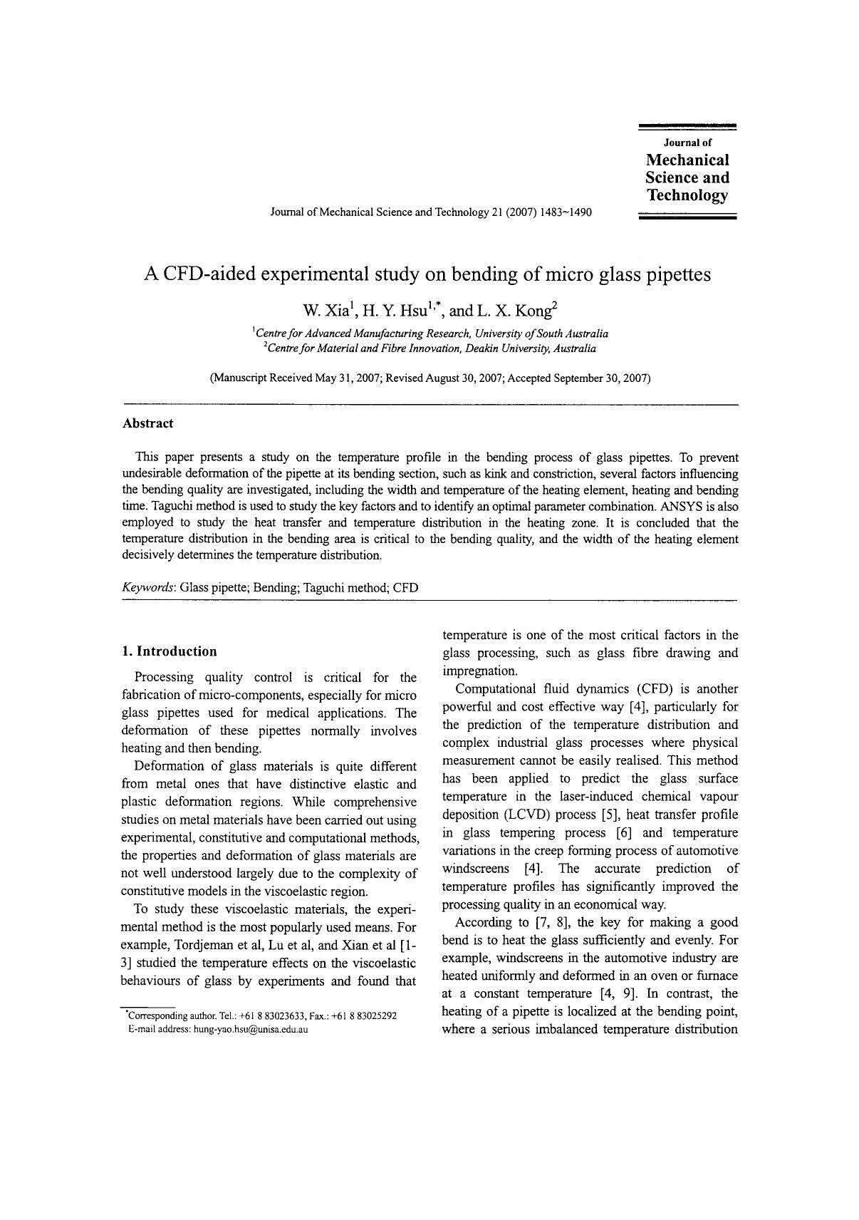 A CFD-aided experimental study on bending of micro glass pipettes by Unknown