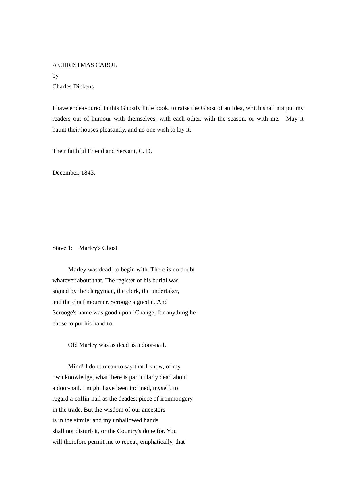 A CHRISTMAS CAROL by Unknown