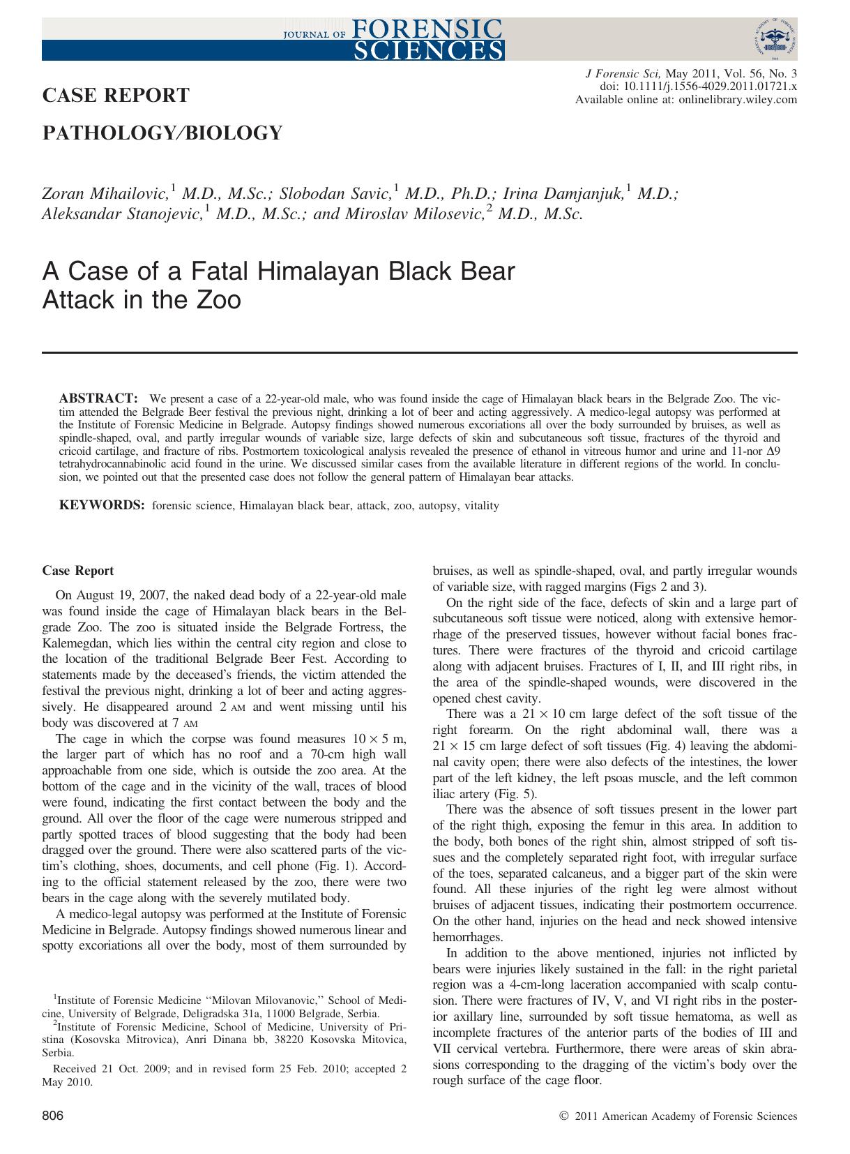 A Case of a Fatal Himalayan Black Bear Attack in the Zoo by Unknown