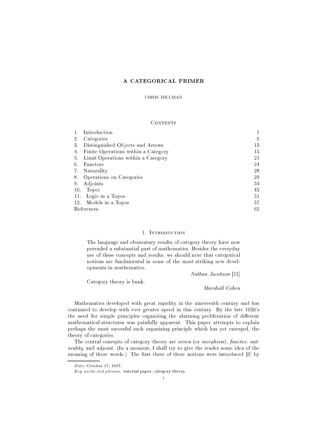 A Categorical Primer by Chris Hillman