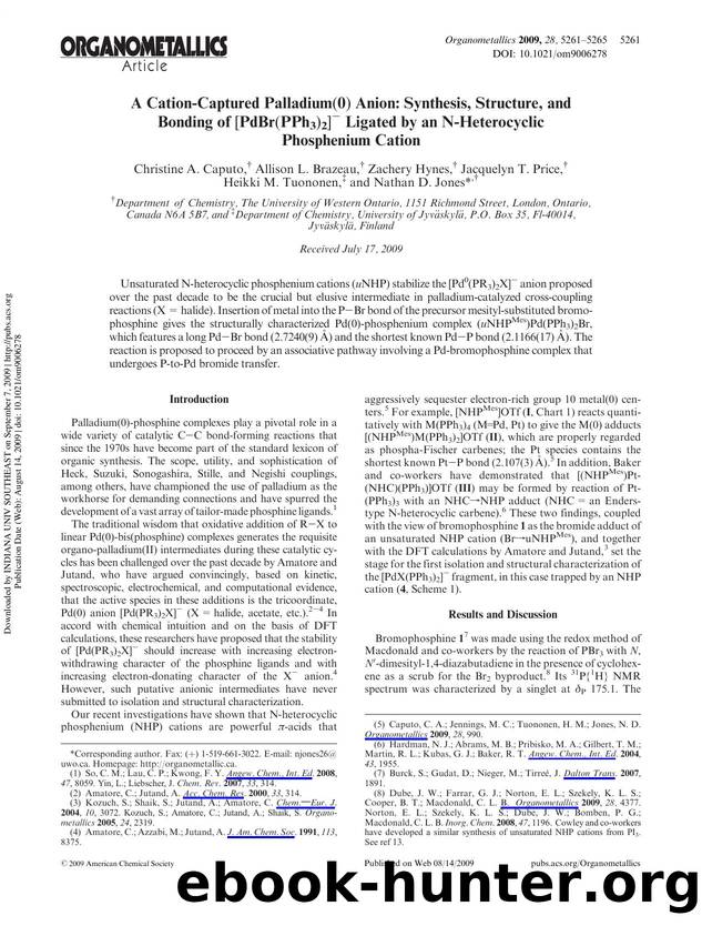 A Cation-Captured Palladium(0) Anion: Synthesis, Structure, and Bonding of [PdBr(PPh3)2]â Ligated by an N-Heterocyclic Phosphenium Cation by unknow