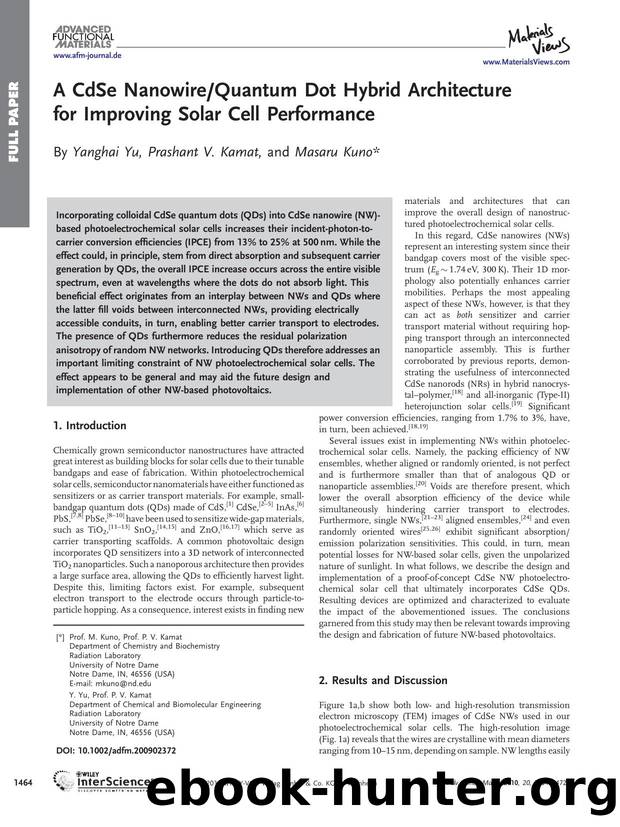 A CdSe NanowireQuantum Dot Hybrid Architecture for Improving Solar Cell Performance by Unknown