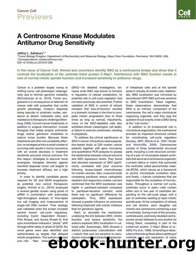 A Centrosome Kinase Modulates Antitumor Drug Sensitivity by Jeffrey L. Salisbury