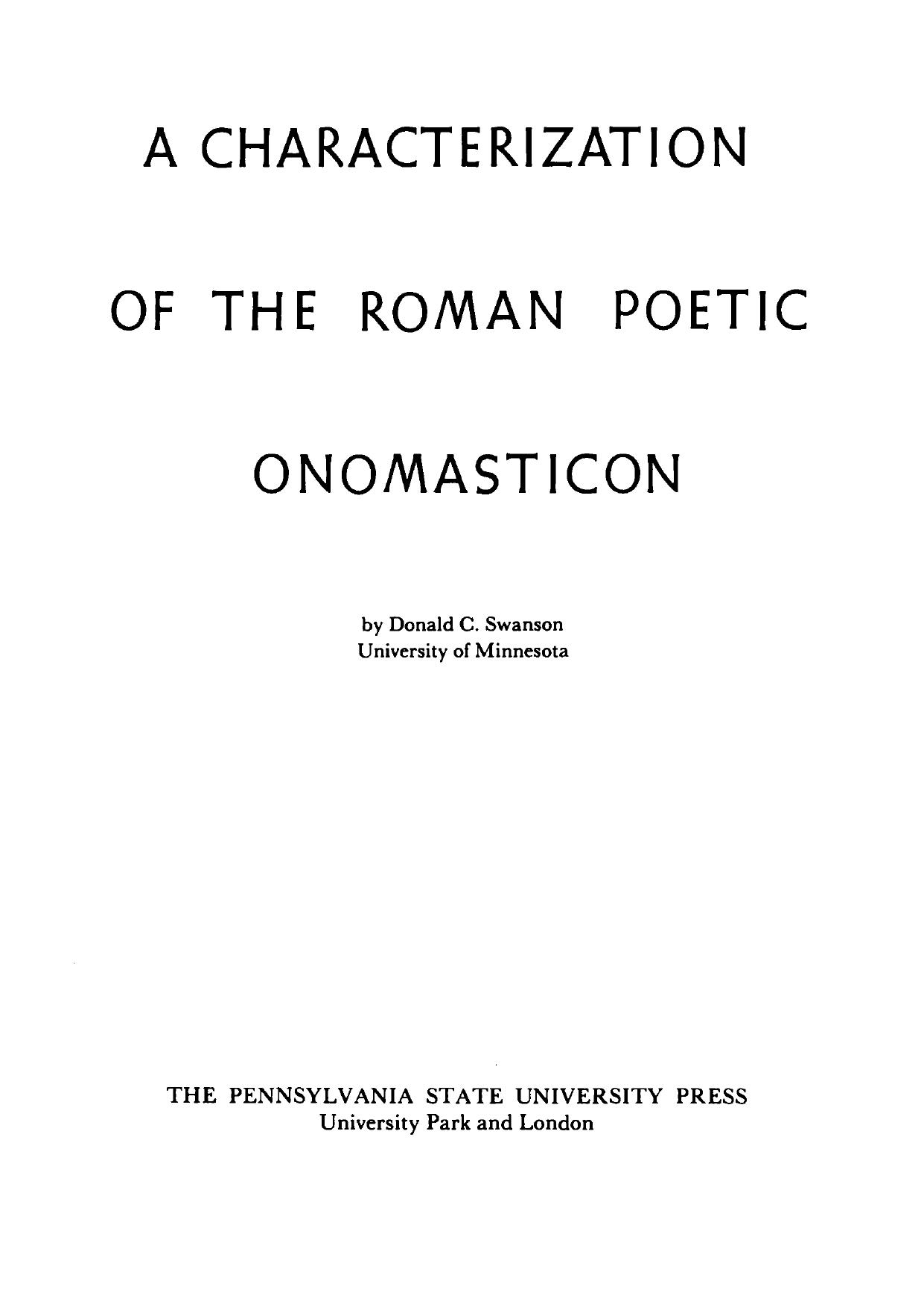 A Characterization of the Roman Poetic Onomasticon by Donald Carl Swanson