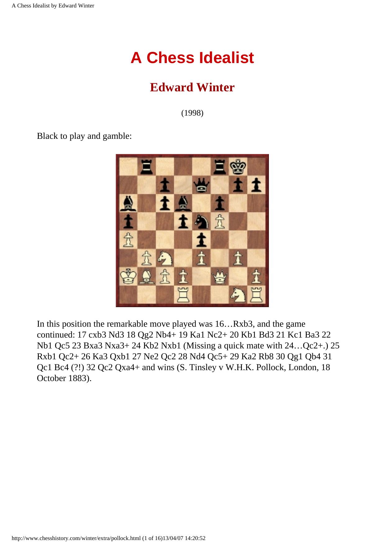 A Chess Idealist by Edward Winter by A Chess Idealist
