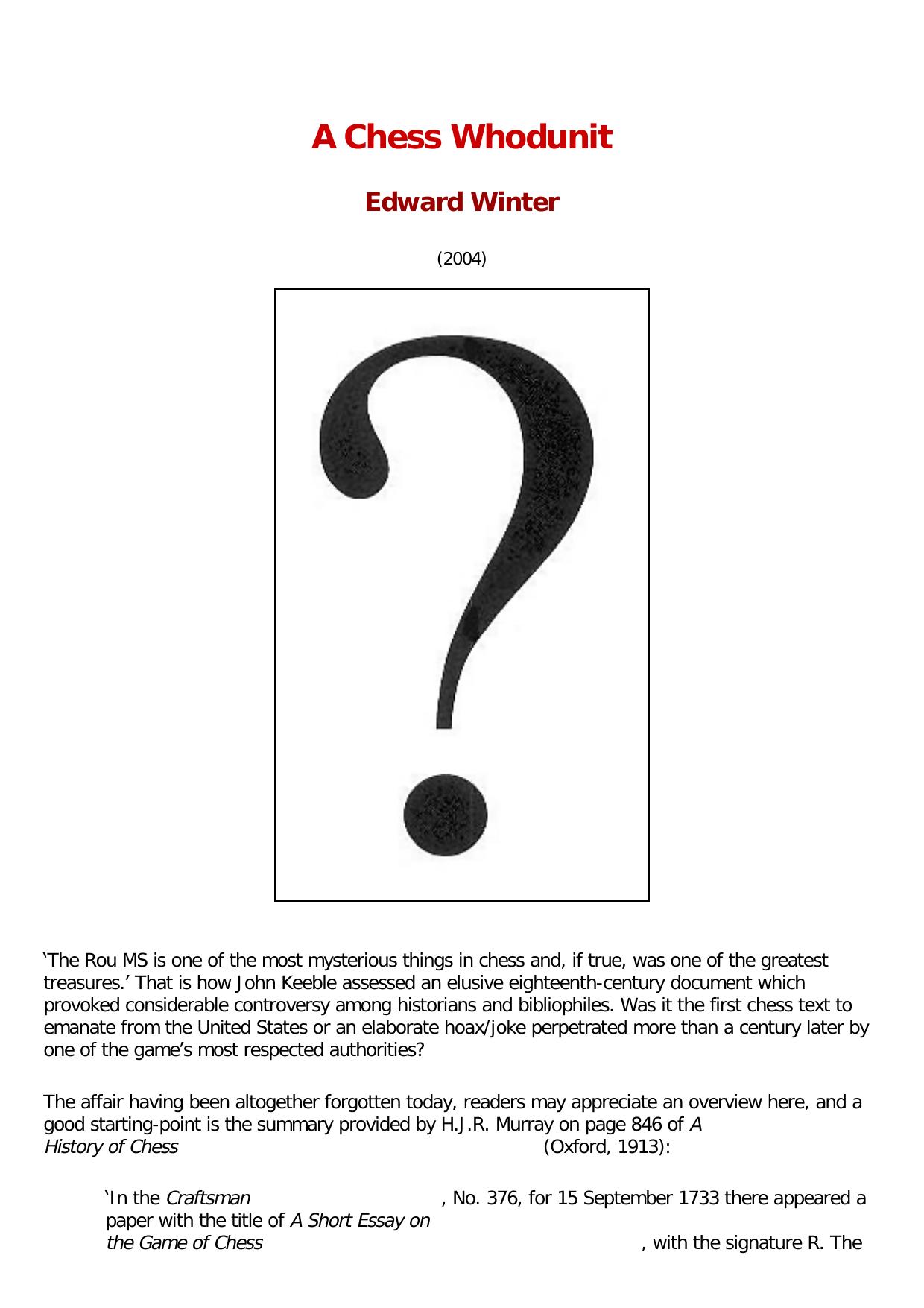 A Chess Whodunit by Edward Winter by A Chess Whodunit