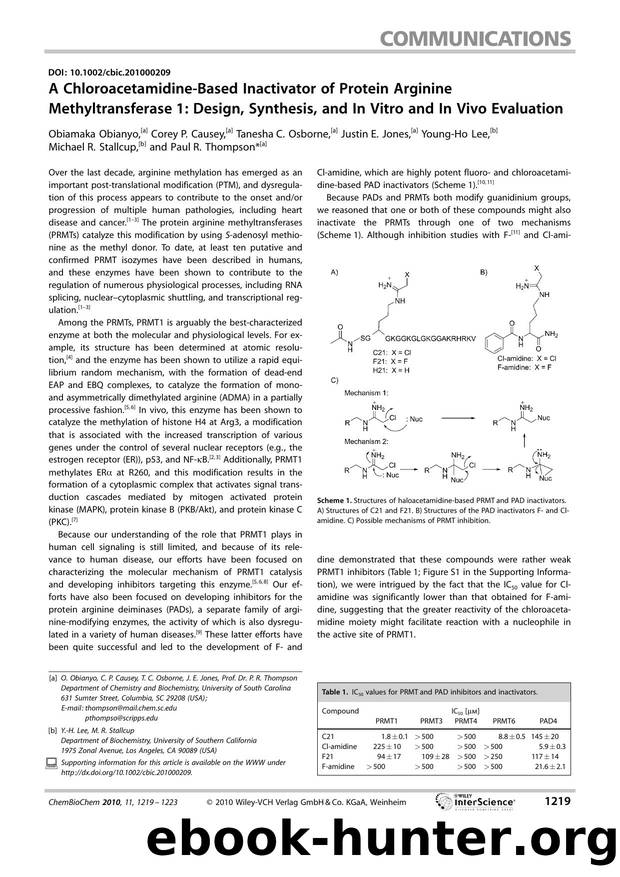 A Chloroacetamidine?Based Inactivator of Protein Arginine Methyltransferase 1: Design, Synthesis, and In Vitro and In Vivo Evaluation by Unknown