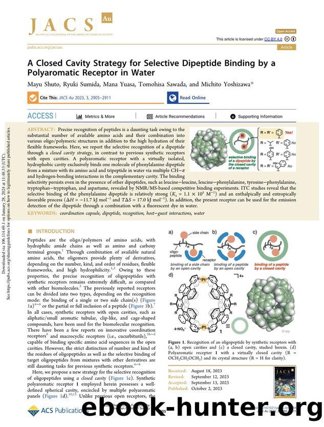 A Closed Cavity Strategy for Selective Dipeptide Binding by a Polyaromatic Receptor in Water by Mayu Shuto Ryuki Sumida Mana Yuasa Tomohisa Sawada & Michito Yoshizawa
