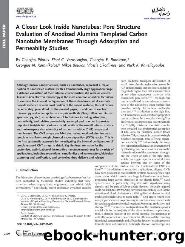 A Closer Look Inside Nanotubes: Pore Structure Evaluation of Anodized Alumina Templated Carbon Nanotube Membranes Through Adsorption and Permeability Studies by Unknown