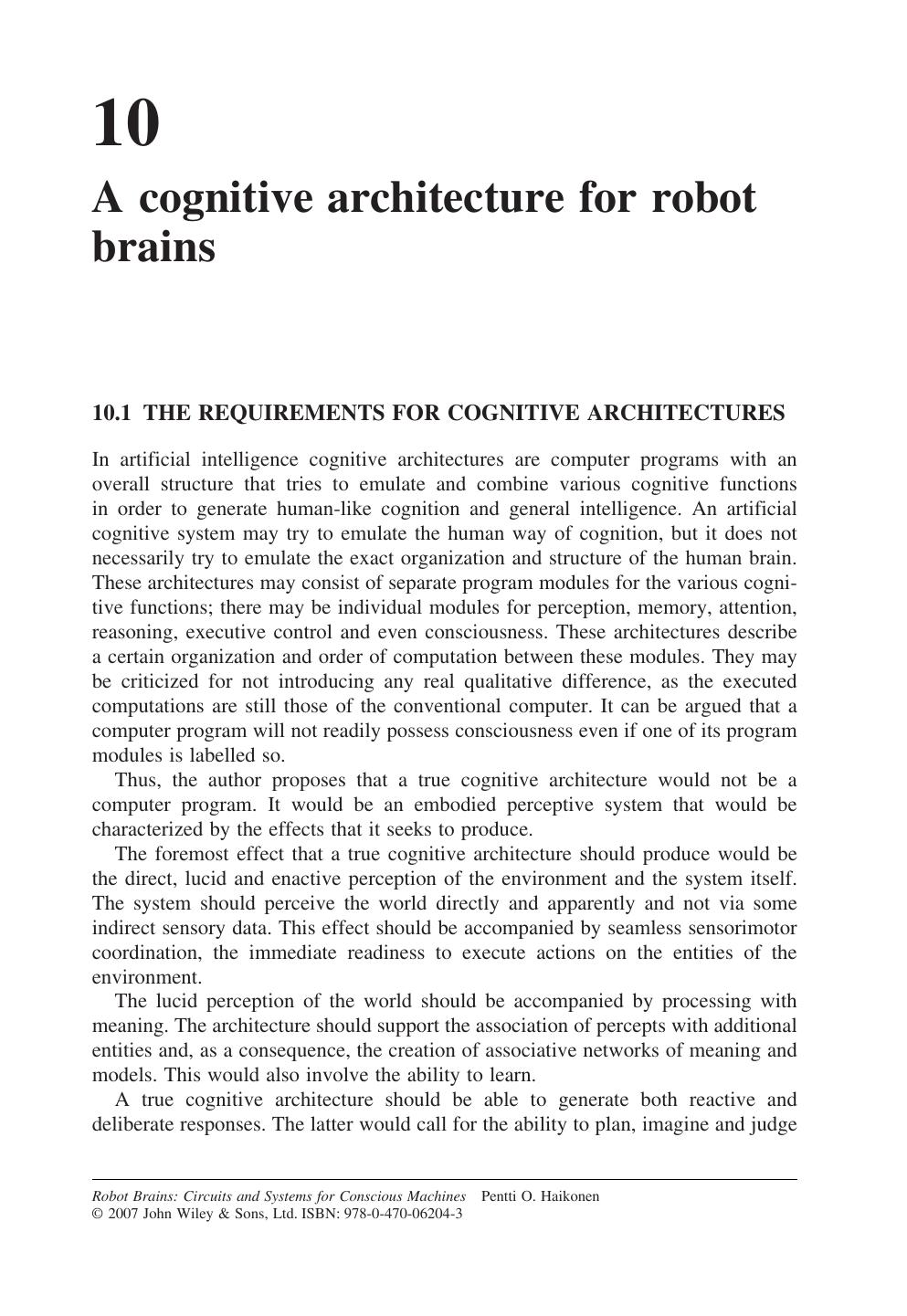 A Cognitive Architecture for Robot Brains by Sriram Subramanaya 4711 2000 Nov 13 10:37:35