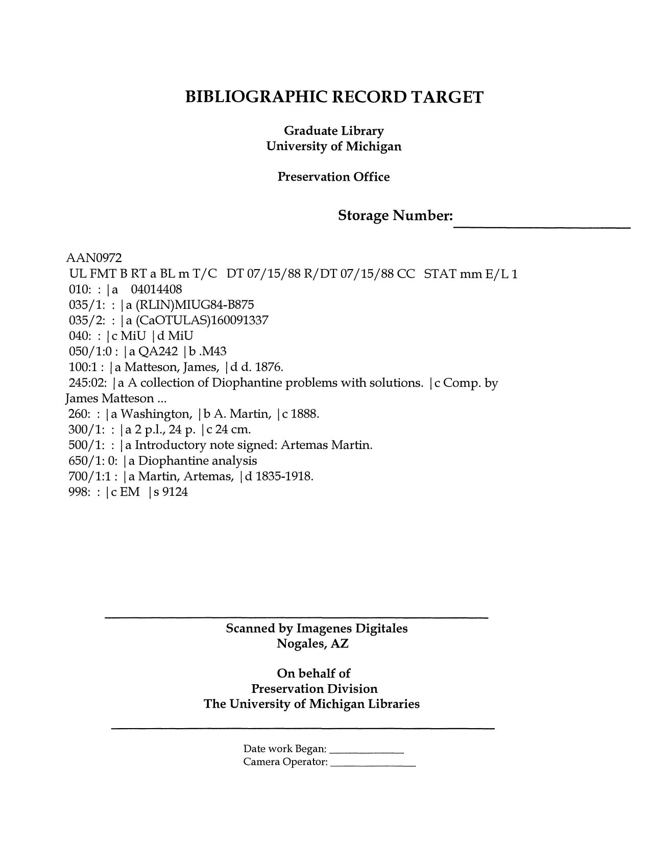 A Collection of Diophantine Problems with Solutions 1888.djvu by bruce