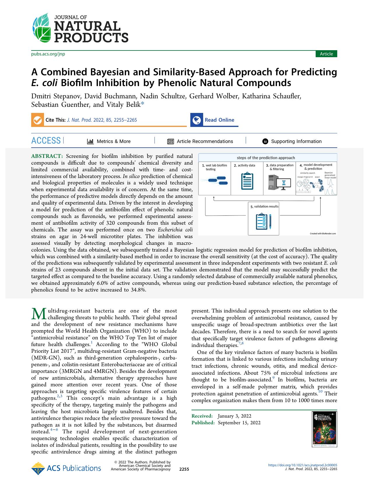 A Combined Bayesian and Similarity-Based Approach for Predicting E. coli Biofilm Inhibition by Phenolic Natural Compounds by unknow