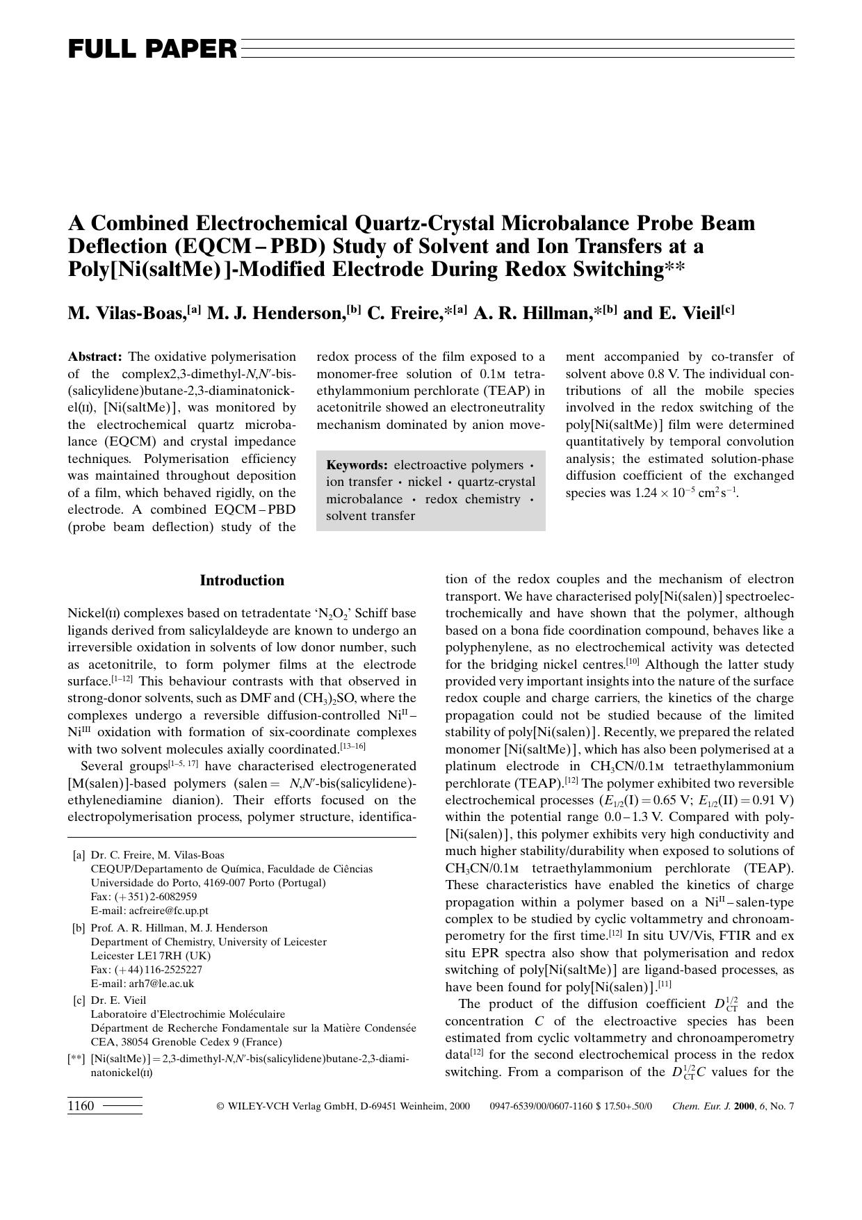 A Combined Electrochemical Quartz-Crystal Microbalance Probe Beam Deflection (EQCM-PBD) Study of Solvent and Ion Transfers at a Poly[Ni(saltMe)]-Modified Electrode During Redox Switching by Unknown