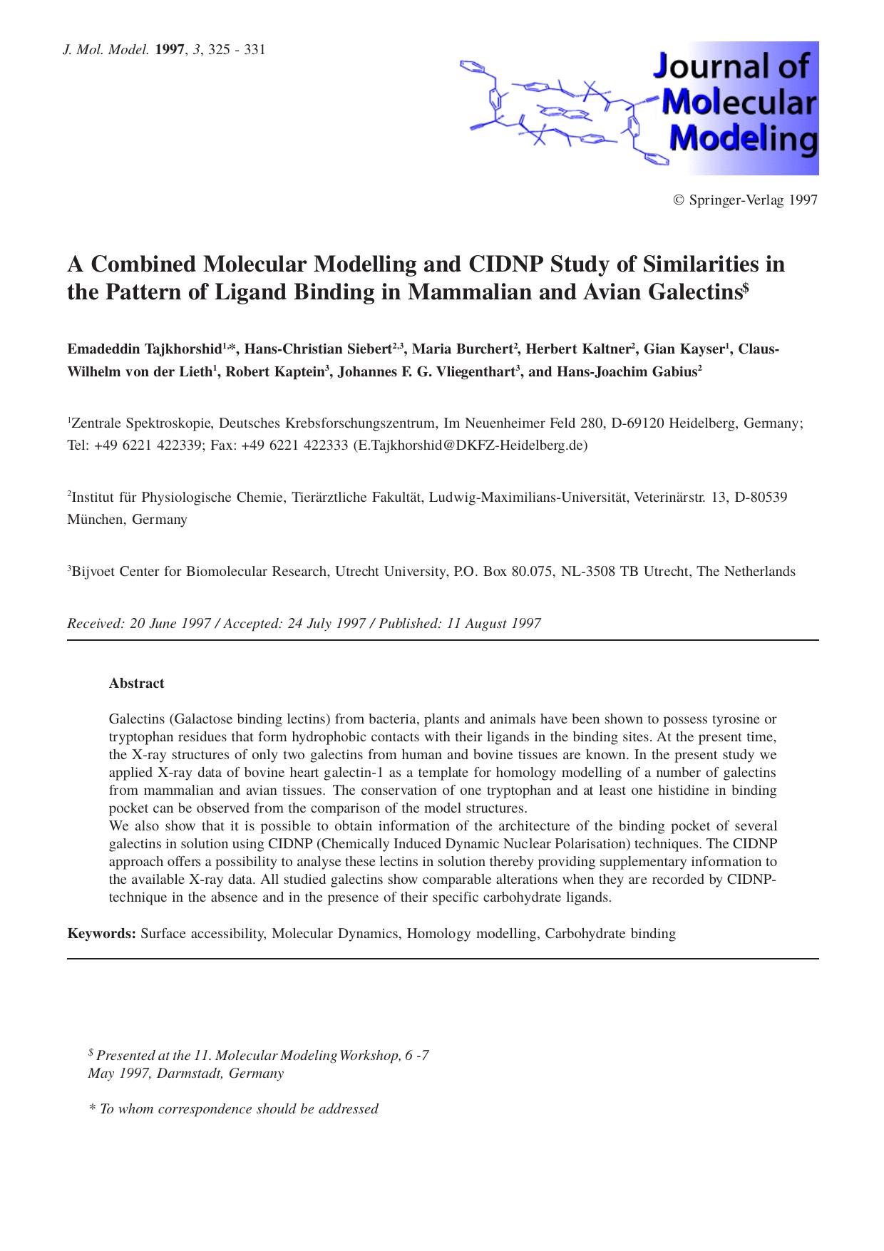 A Combined Molecular Modelling and CIDNP Study of Similarities in the Pattern of Ligand Binding in Mammalian and Avian Galectins by unknow