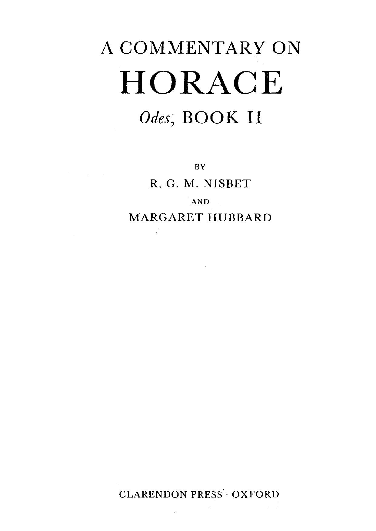 A Commentary on Horace: Odes, Book II by Robin George Murdoch Nisbet Margaret Hubbard
