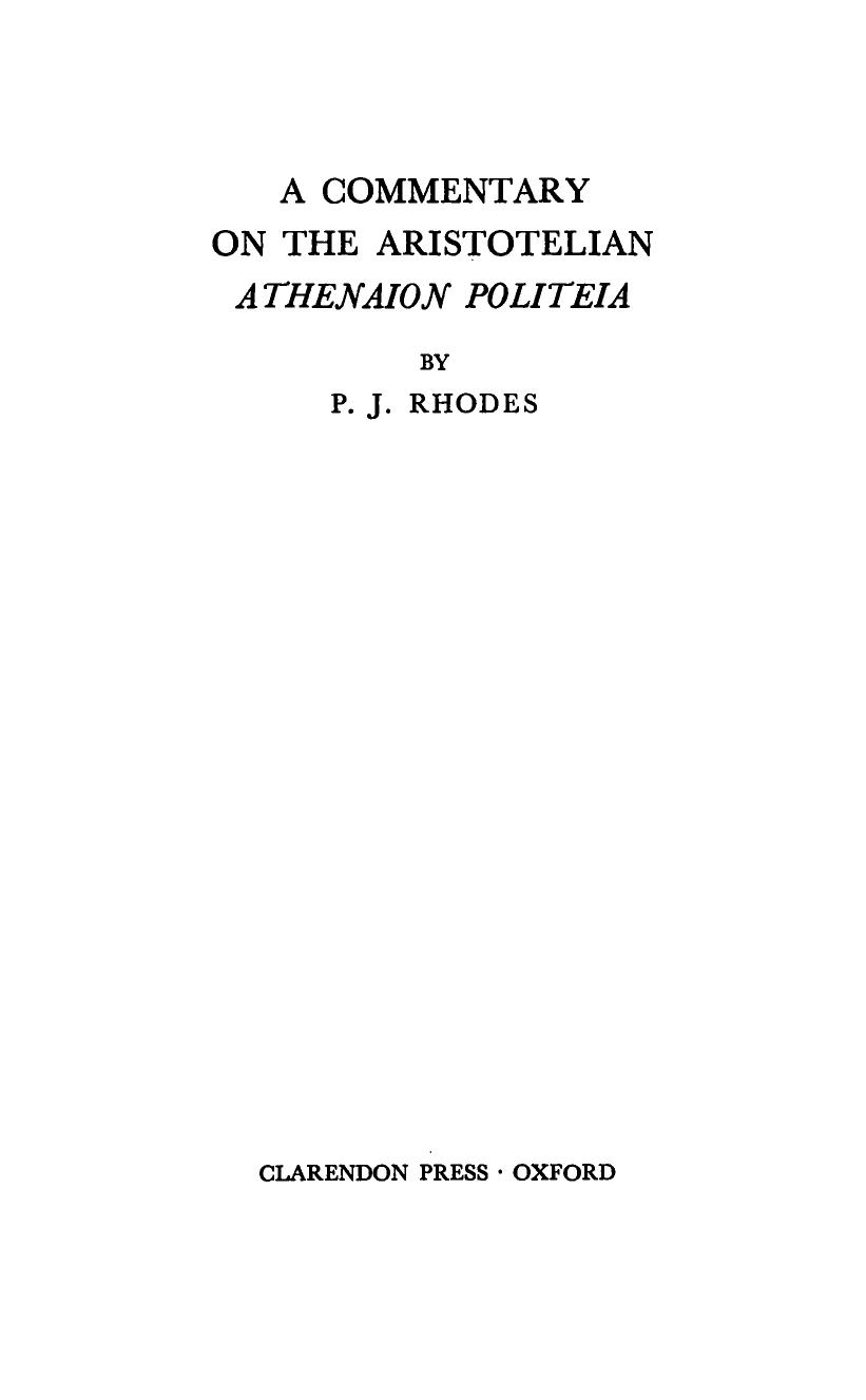 A Commentary on the Aristotelian Athenaion Politeia by P.J. Rhodes Aristotle