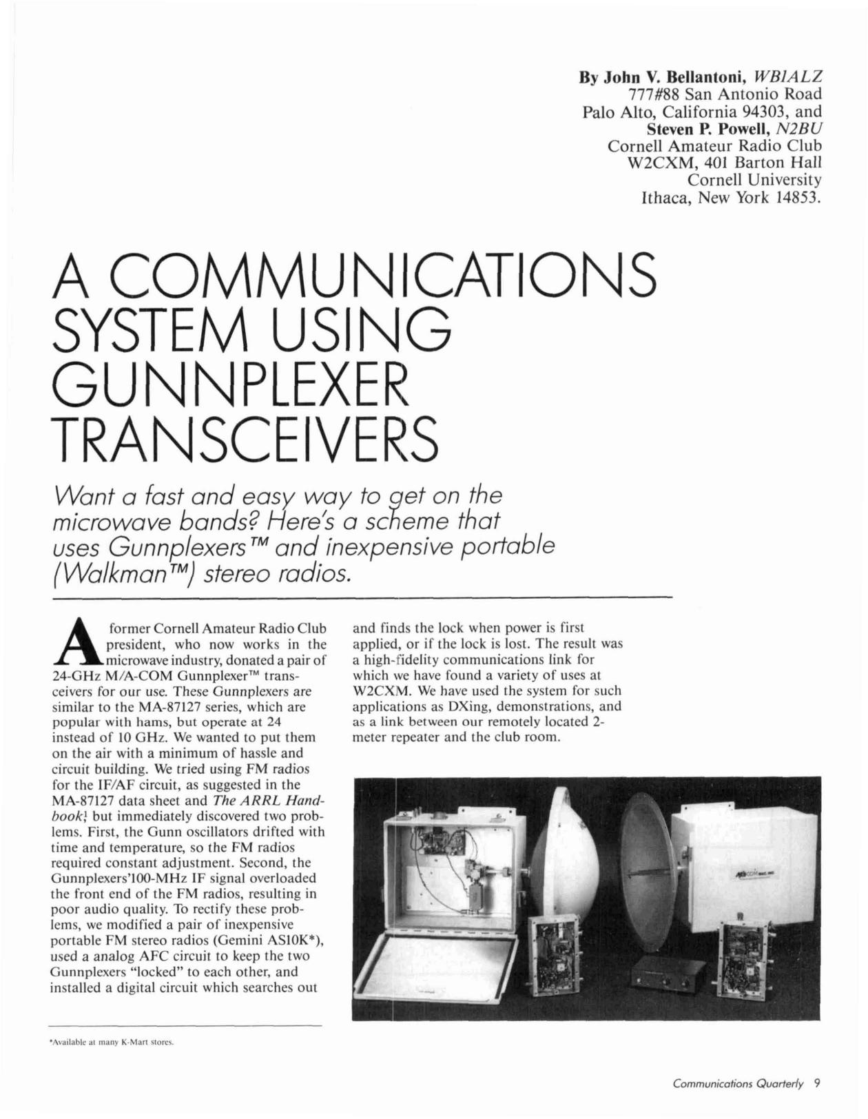 A Communications System Using Gunplexer Transceivers by WB1ALZ && N2BU