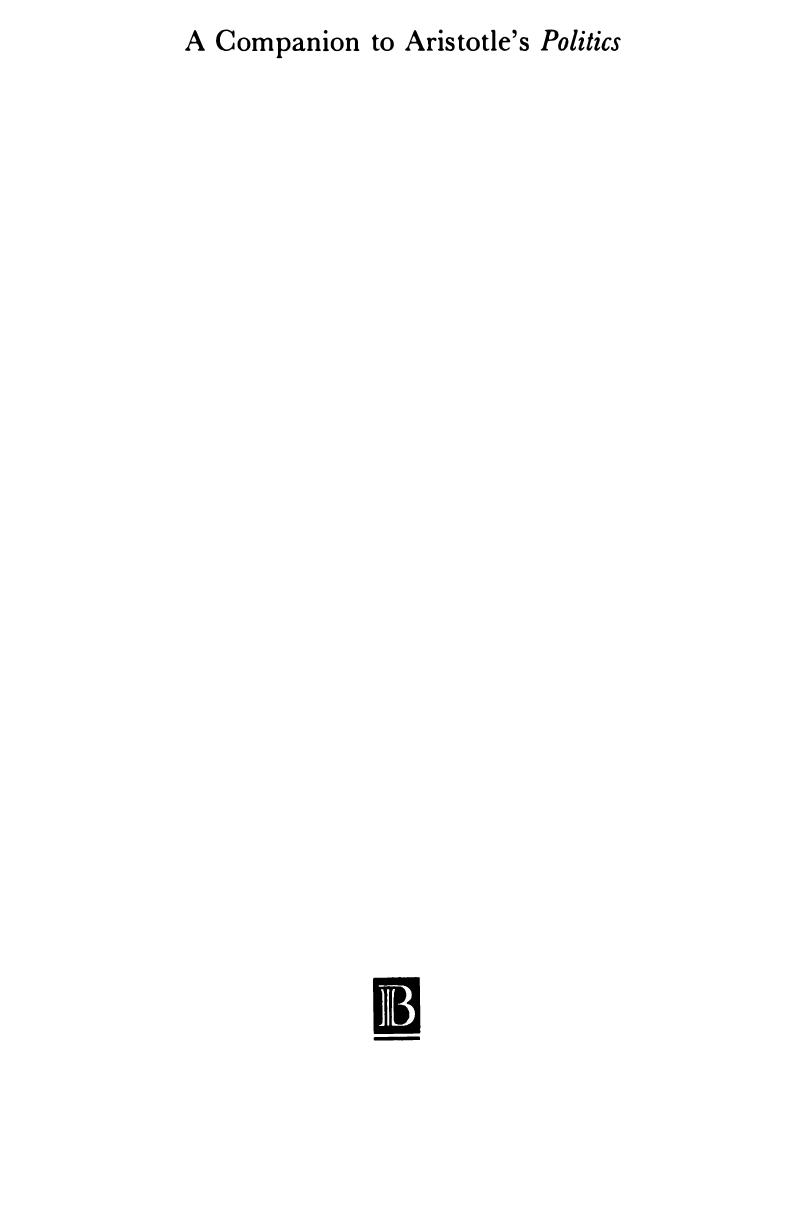 A Companion to Aristotle's Politics by Unknow