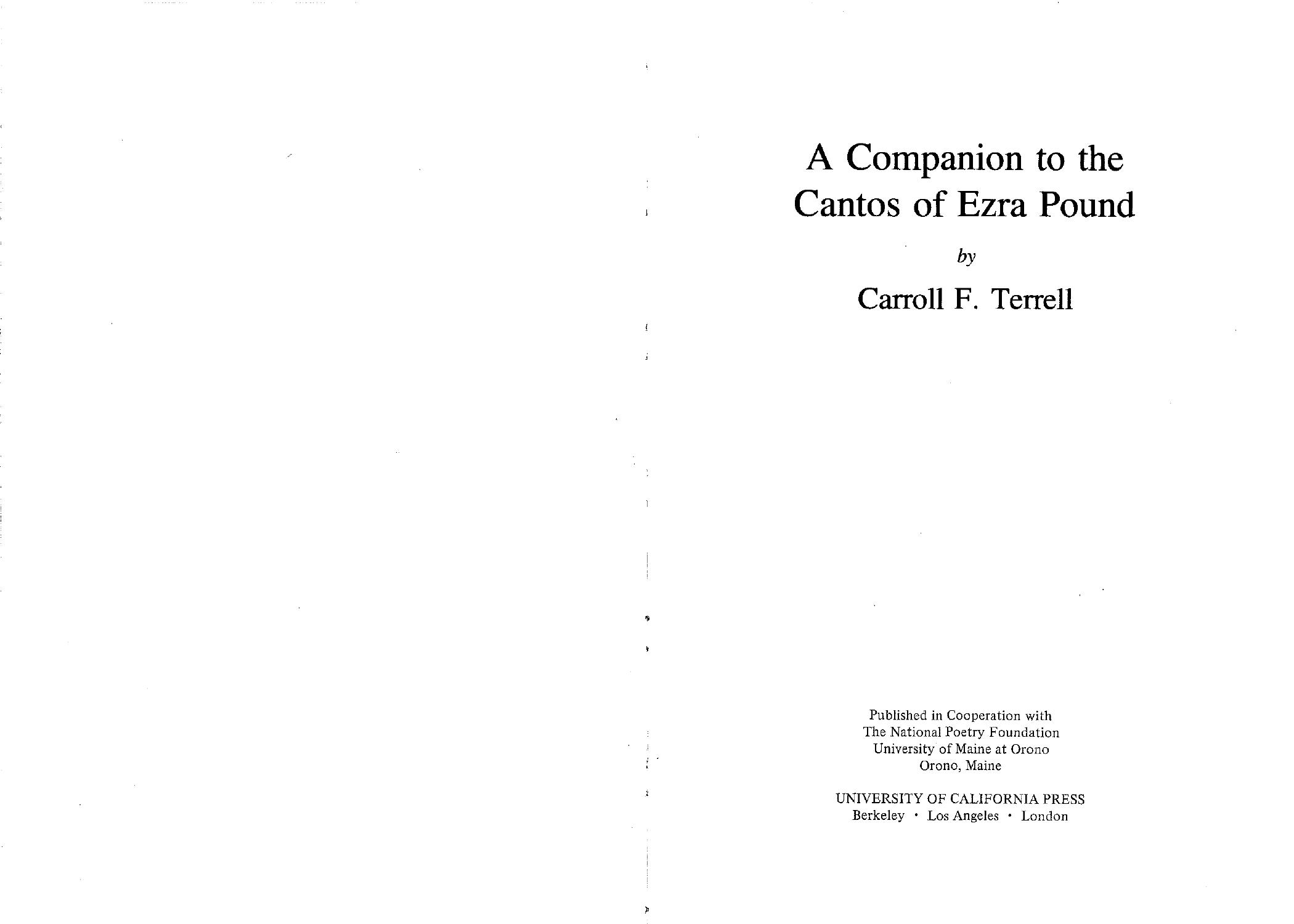 A Companion to the Cantos of Ezra Pound II by Unknown