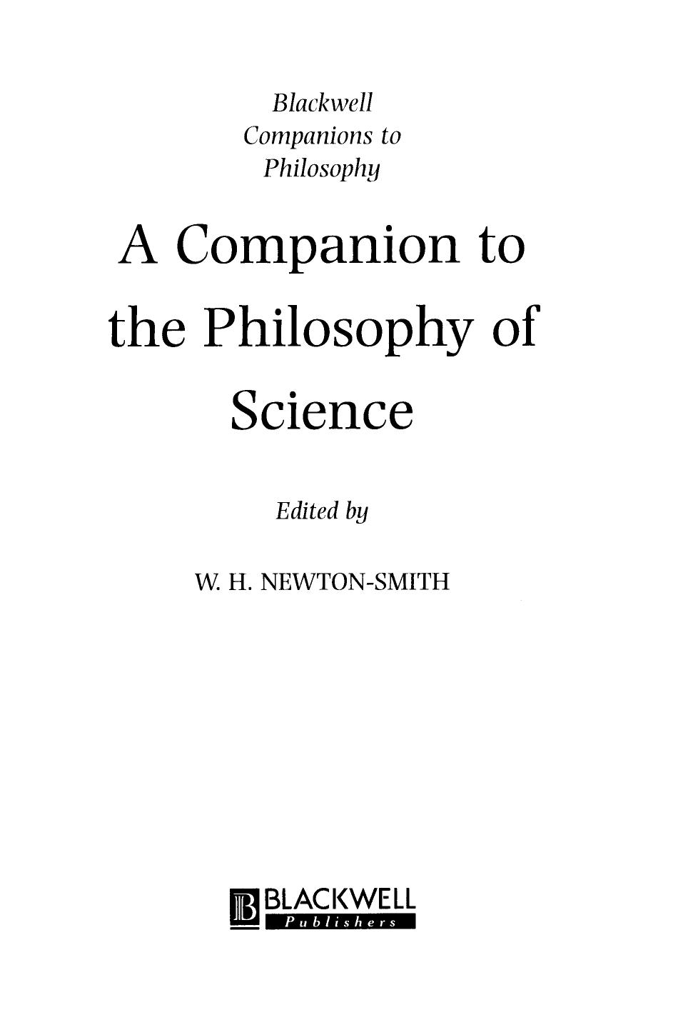 A Companion to the Philosophy of Science (Blackwell Companions to Philosophy) by Unknown