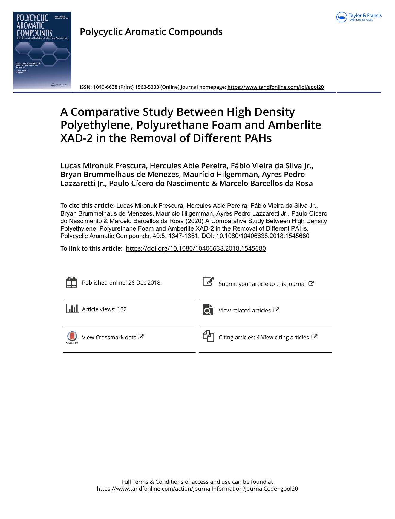 A Comparative Study Between High Density Polyethylene, Polyurethane Foam and Amberlite XAD-2 in the Removal of Different PAHs by unknow