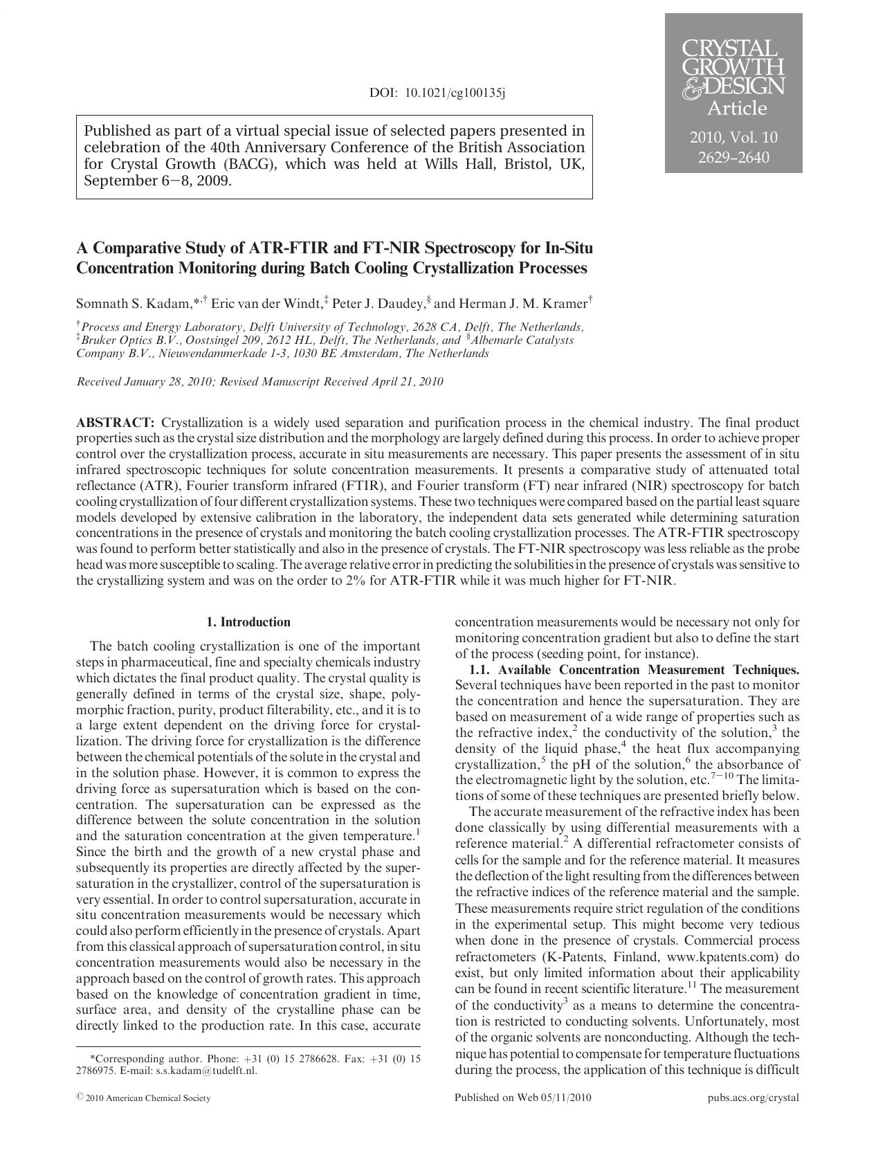 A Comparative Study of ATR-FTIR and FT-NIR Spectroscopy for In-Situ Concentration Monitoring during Batch Cooling Crystallization Processes by Unknown